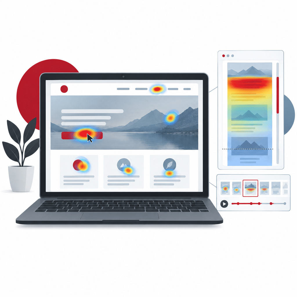 Website-Analyse-Tools 2026: Vergleich & Entscheidungshilfe 33 Heatmap und Session-Replay zeigen Interaktionen auf einer beispielhaften Website
