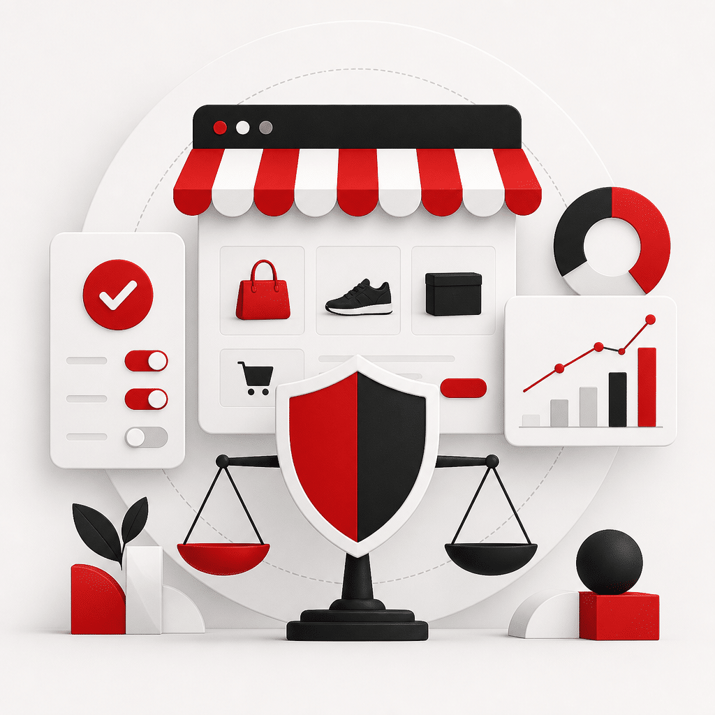 Google Ranking für Online Shops: Welchen Einfluss haben Cookie-Banner auf SEO? 3 KI-generierte Illustration zu Cookie Consent, Rechtssicherheit und Online-Shop