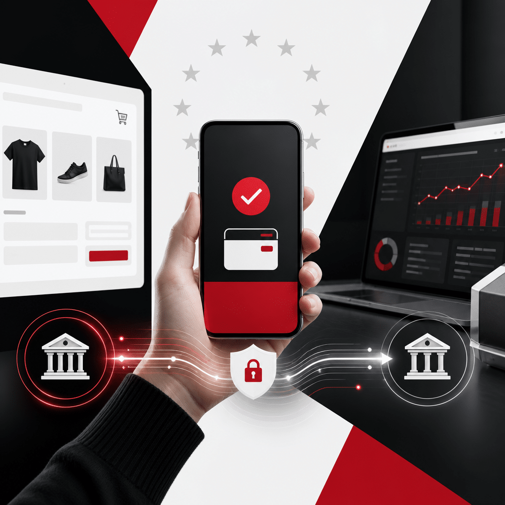 Zahlungsarten im E-Commerce 2 KI-generierte Illustration zu Wero, Echtzeitüberweisung und modernem Online-Checkout
