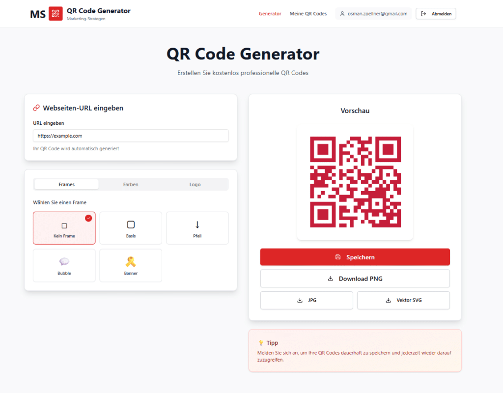 Kostenloser QR Code Generator 1 Screenshot 2026 01 21 111204