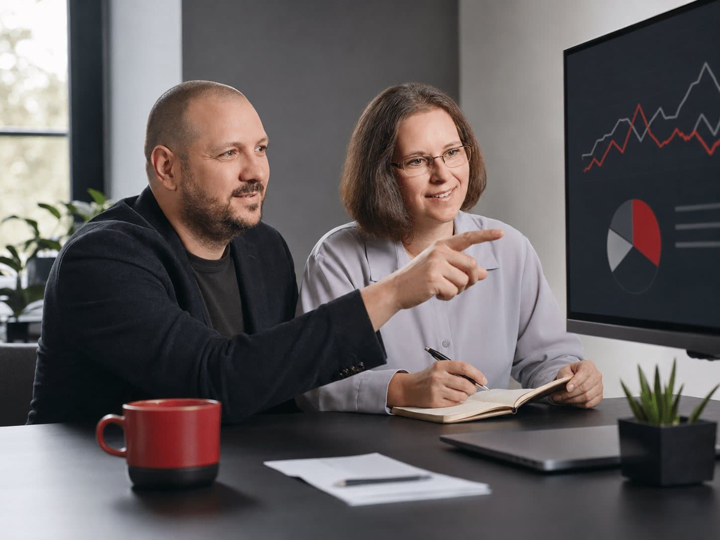 Marketing-Strategen analysieren gemeinsam Daten und nächste Maßnahmen