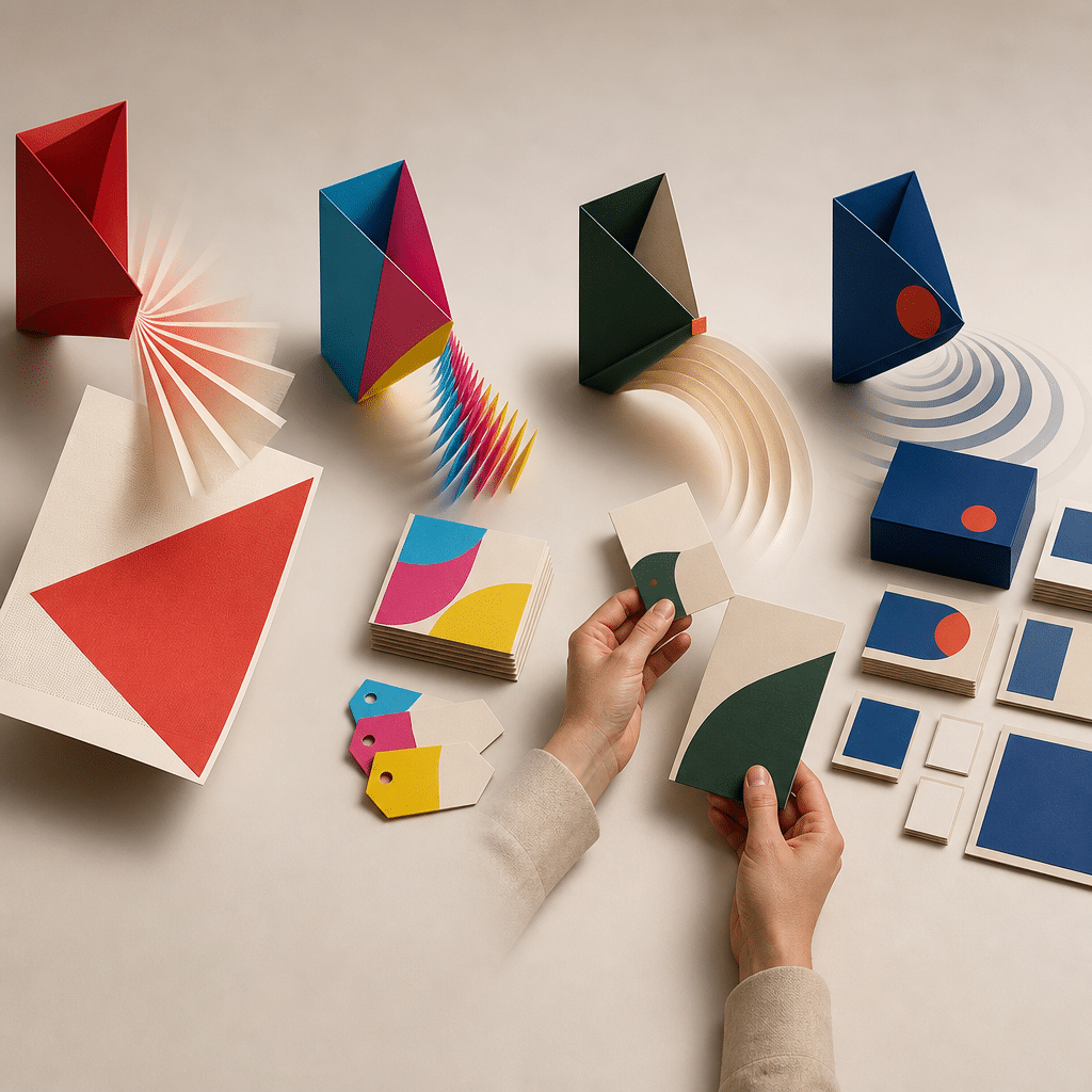 Vier Online-Druckereien, vier Marketingmodelle: FLYERALARM, WIRmachenDRUCK, Onlineprinters und print24 im Vergleich 7 Vier unterschiedliche visuelle Impulse stehen für Sichtbarkeit, Preisaktivierung, menschliche Nähe und funktionale Präzision.