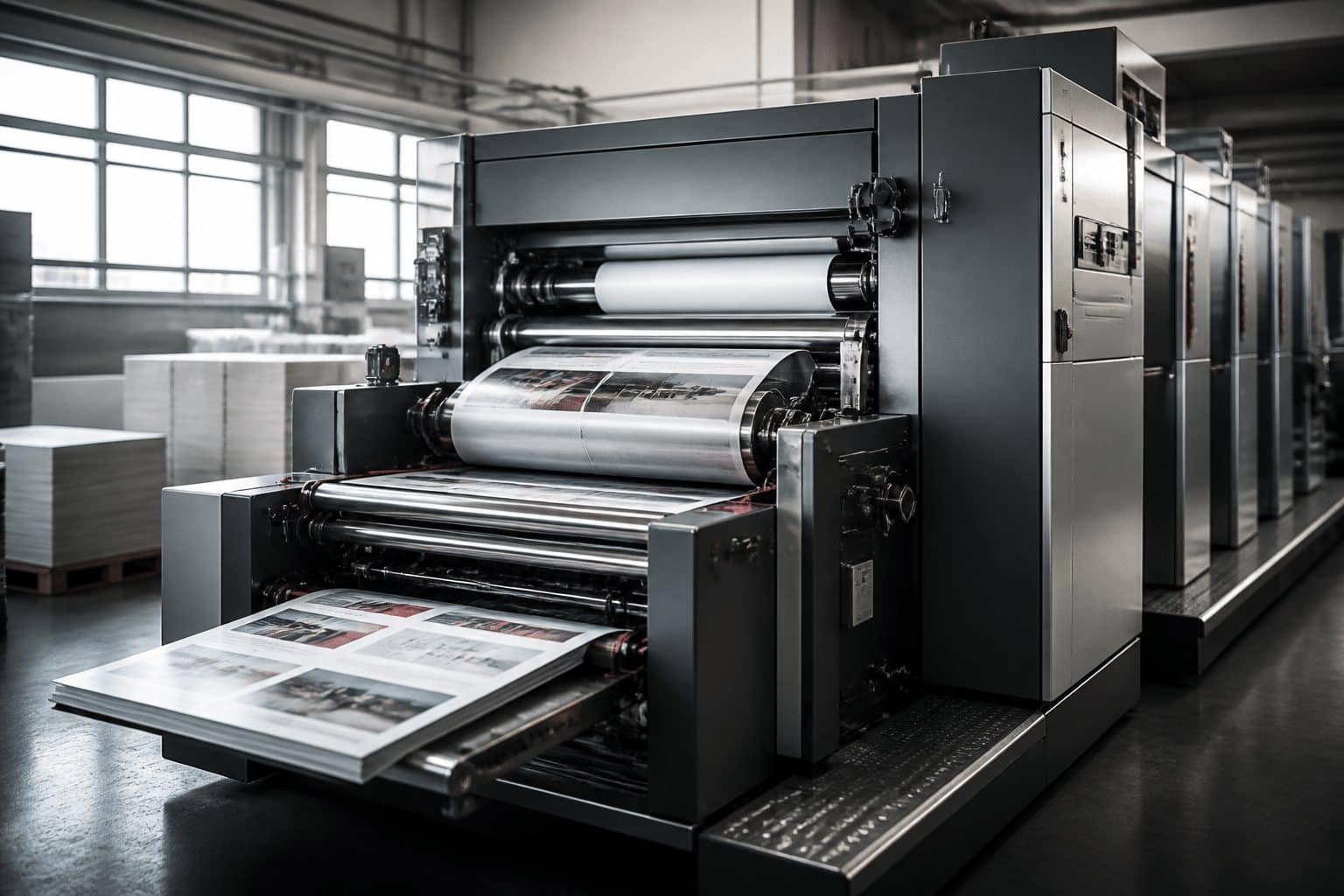 Branche DRUCKEREIEN 1 Moderne Druckmaschine in einer professionellen Druckerei