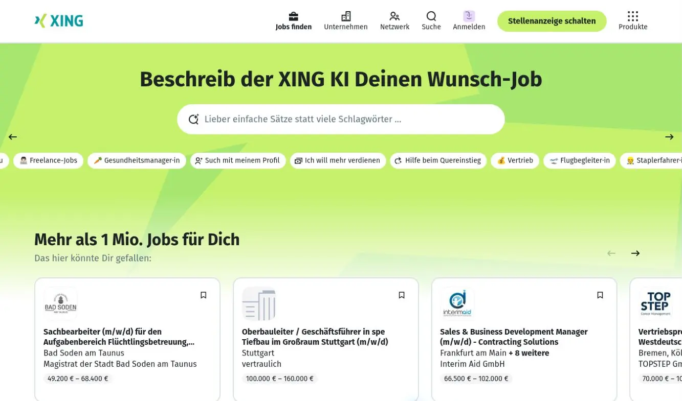XING-Profil erstellen und optimieren: Anleitung 2026 1 XING-Startseite 2026 mit KI-Jobsuche und aktuellen Stellenangeboten