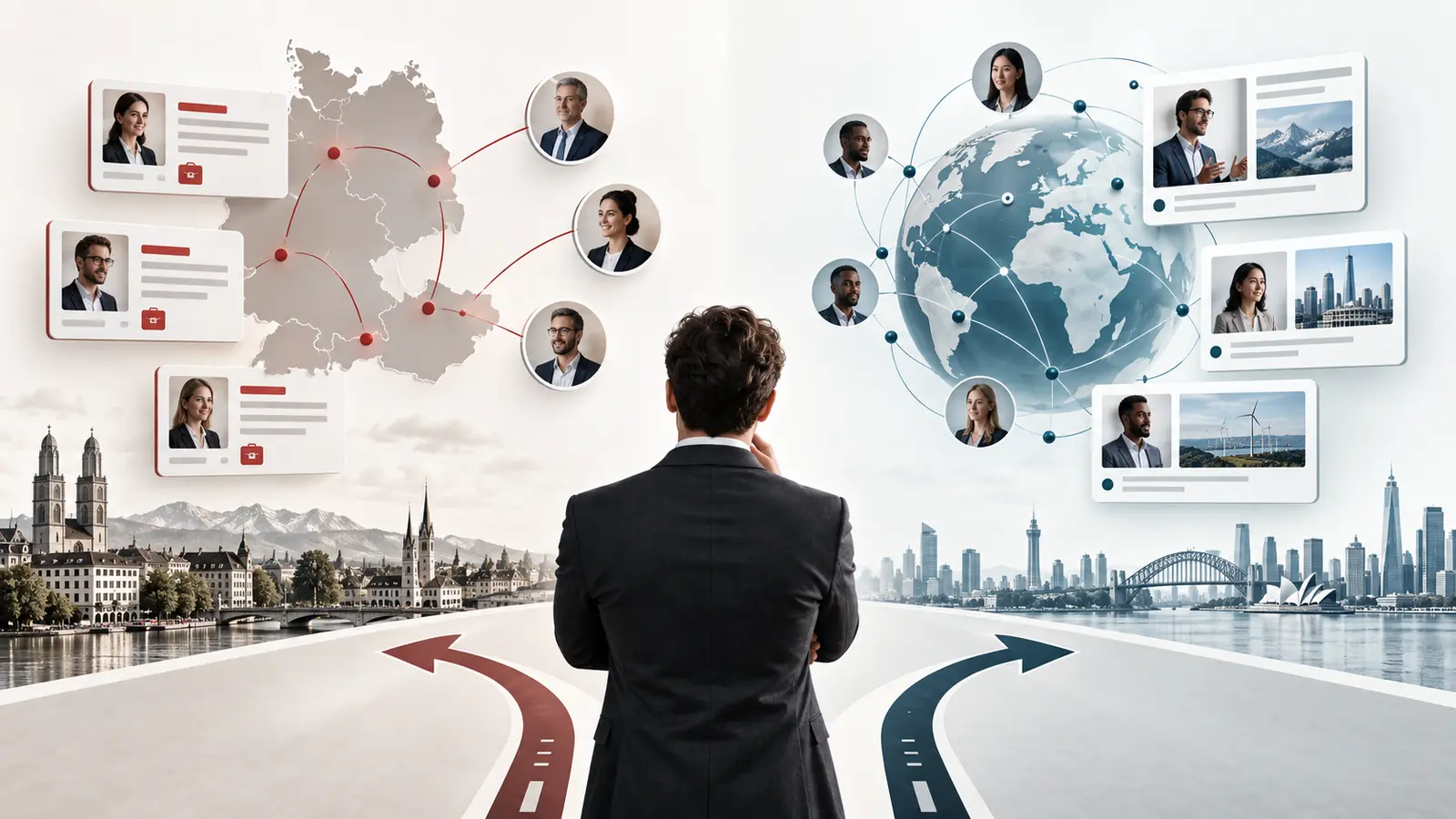 XING-Profil erstellen und optimieren: Anleitung 2026 3 Illustration zum Vergleich von XING und LinkedIn für DACH-Recruiting, internationales Networking und B2B-Marketing