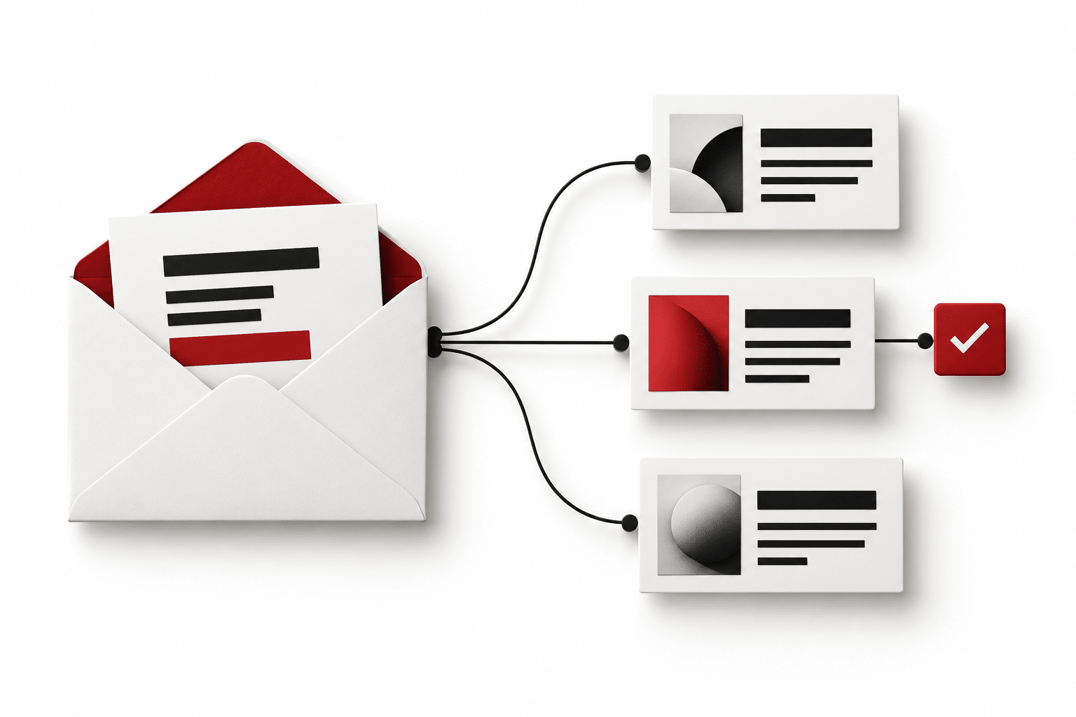 Newsletter-Strategie für KMU: Inhalte, Einwilligung und Wirkung 1 Konzeptbild eines Newsletters, der passende Inhaltsbausteine mit einer E-Mail verbindet.